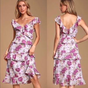 Fleur-Evermore Floral Print Ruffled Midi Dress